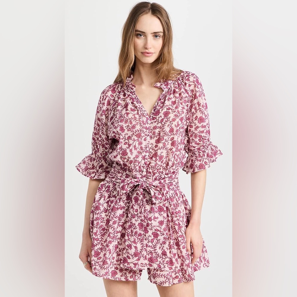 SUNDRY Women's Short Dress with Tie in Floral Print
